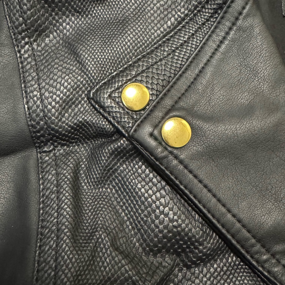 Faux Leather Thalia Sodi Moto Jacket Women's XL Black Open-front Gold Accent - Picture 3 of 9